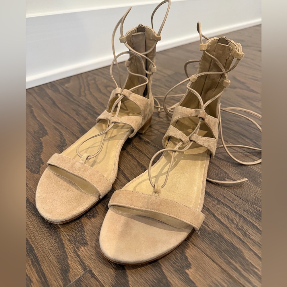 Stuart Weitzman Shoes | Stuart Weitzman Tie-Up Suede Sandals | Tan | size 6.5